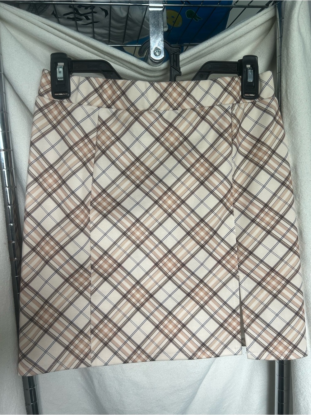 Papaya Cream Plaid Mini Skirt with Brown Accents